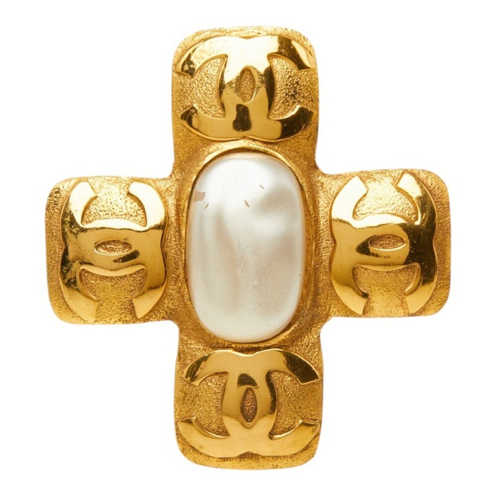 CHANEL Authentic Vintage Gold Pearl Logo Brooch